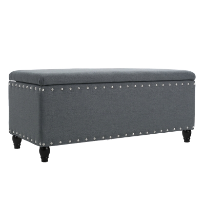 Fabric Storage Ottoman Bench with Solid Wood Construction, Charcoal