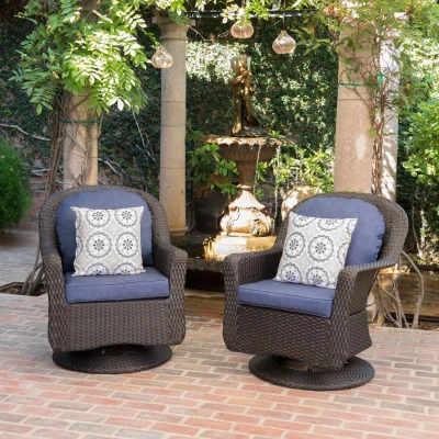 Swivel Club Chair Set of 2 with Water-Resistant Cushions, Brown