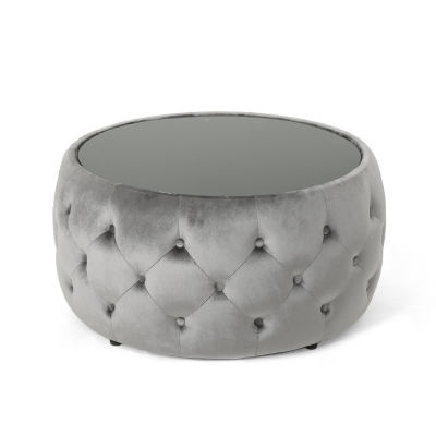 Velvet Ottoman with Cushioned Top, Smoke