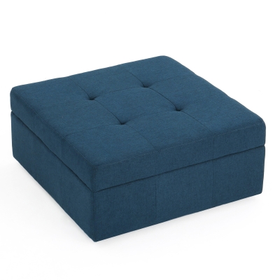 Storage Ottoman with Tufted Waffle Stitch, Navy Blue