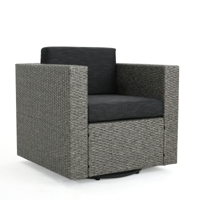 Outdoor Swivel Club Chair, Black+Gray