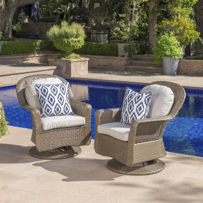 Swivel Club Chair Set of 2 with Water-Resistant Cushions, Brown
