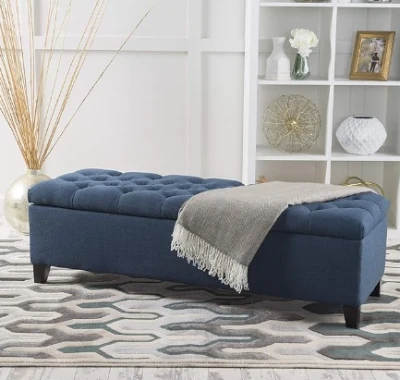 Storage Ottoman with Contemporary Design, Navy Blue