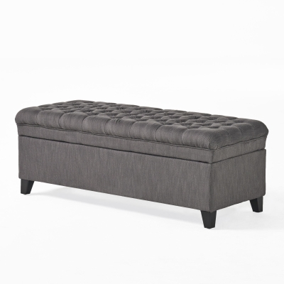 Storage Ottoman with Birch Legs, Gray