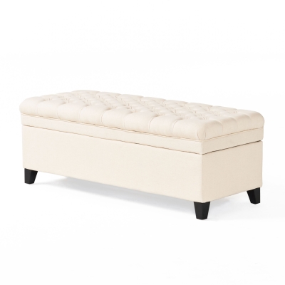 Storage Ottoman with Birch Legs, Beige