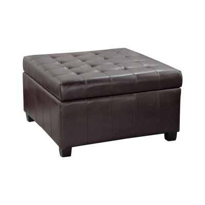 Square Ottoman with Tufted Waffle Stitch, Brown