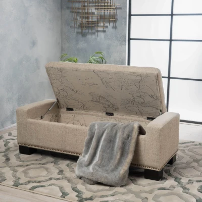 Storage Ottoman with Studs, Wheat