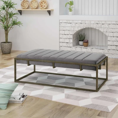 Modern Fabric Ottoman with Cushioned Top, Grey