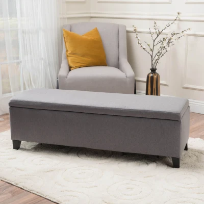 Storage Ottoman with Cushioned Top, Grey
