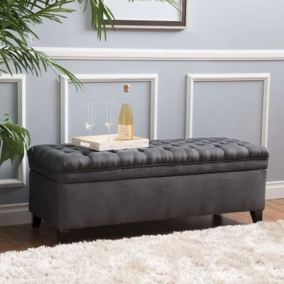 Storage Ottoman with Birch Legs, Gray