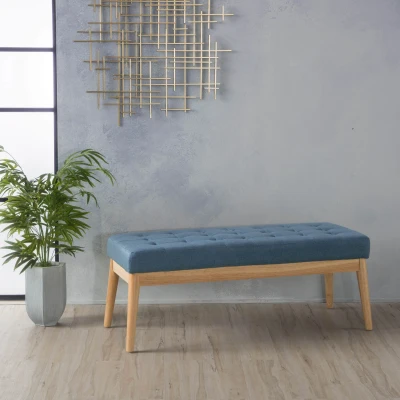 Fabric Ottoman with Cushioned Top, Blue