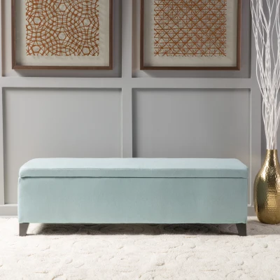 Storage Ottoman with Cushioned Top, Light Blue