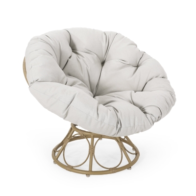 Outdoor Wicker Lounge Chair with Swivel Function, Beige+Light Brown