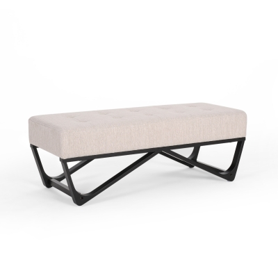Ottoman with Cushioned Top, Beige