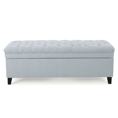 Storage Ottoman with Birch Legs, Light Blue Gray
