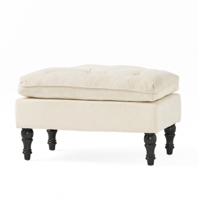 28" Pillow Top Ottoman with Button Tufted Upholstery, Cream