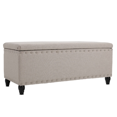 Fabric Storage Ottoman Bench with Solid Wood Construction, Wheat