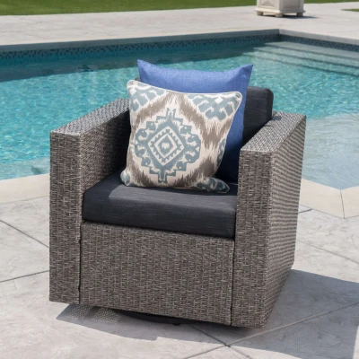 Outdoor Swivel Club Chair, Black+Gray