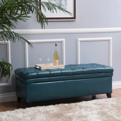 Storage Ottoman with Birch Legs, Teal