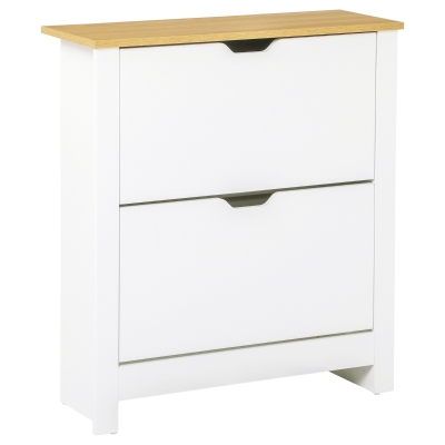 HOMCOM Shoe Storage Cabinet with 2 Flip Drawers and Adjustable Shelves for 6-12 Pairs of Shoes, White