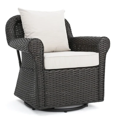 Outdoor Patio Chair with Water-Resistant Cushions, Brown+Beige