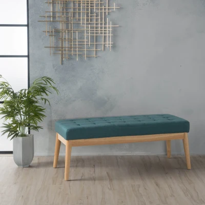 Fabric Ottoman with Cushioned Top, Teal