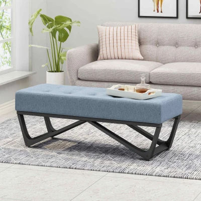 Ottoman with Cushioned Top, Light Blue