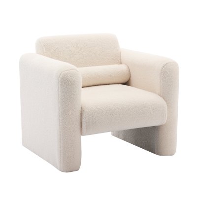 Comfy Reading Armchair with Soft Padded Cushion and Pillow for Living Room, Cream