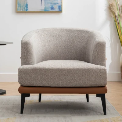Upholstered Round Armchair with Sturdy Metal Legs and Thick Cushions, Burnt Orange