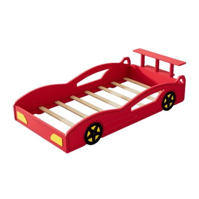 Car-Shaped Platform Twin Bed with Wheels and Storage Space, Red