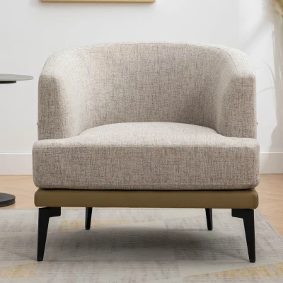 Upholstered Round Armchair with Sturdy Metal Legs and Thick Cushions for Living Room, Mustard