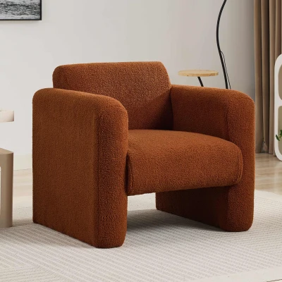 Comfy Reading Armchair with Soft Padded Cushion and Pillow for Living Room, Burnt Orange