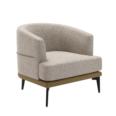 Upholstered Round Armchair with Sturdy Metal Legs and Thick Cushions for Living Room, Mustard