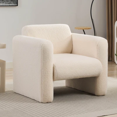 Comfy Reading Armchair with Soft Padded Cushion and Pillow for Living Room, Cream