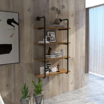 HOMCOM 4-Tier Floating Wall Shelf, Metal Frame, Rustic Brown
