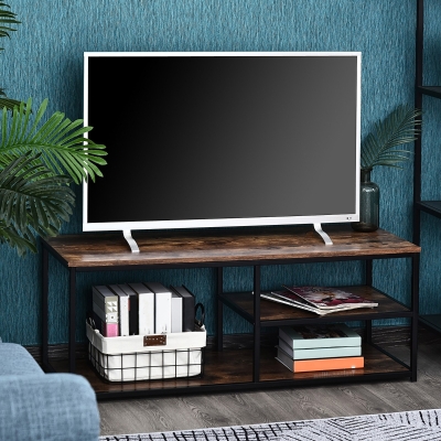 HOMCOM Industrial TV stand for TVs up to 55", TV Cabinet with Storage Shelves Metal Frame, Media Console for Living Room, Rustic Brown