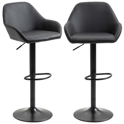 HOMCOM Adjustable Bar Stools Set of 2, Swivel Barstools with Footrest and Back, PU Leather and Steel Round Base, Black