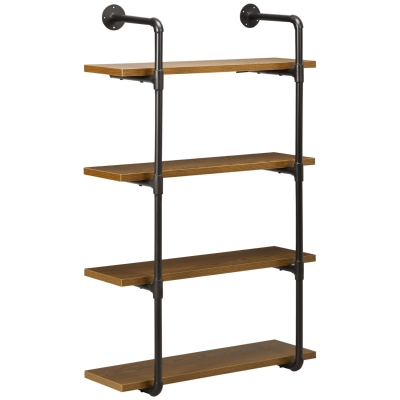 HOMCOM 4-Tier Floating Wall Shelf, Metal Frame, Rustic Brown