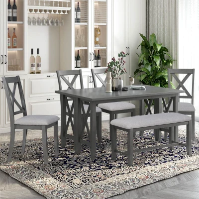 Retro 6-Piece Family Dining Room Set, Gray