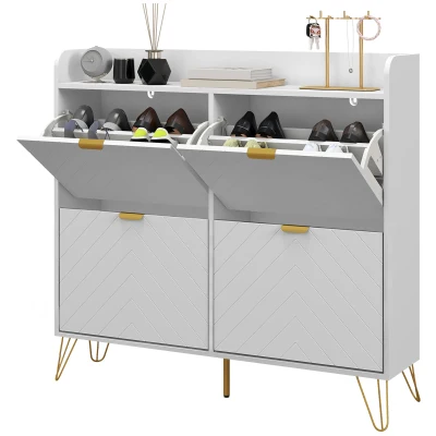 HOMCOM Shoe Storage Cabinet with 4 Flip Drawers and Adjustable Shelf, Shoe Cabinet for 16 Pairs of Shoes, White