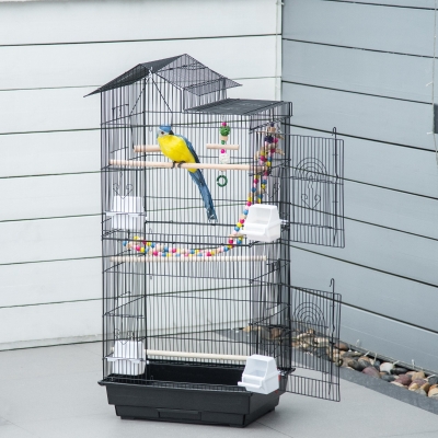 PawHut 39" Bird Cage for Budgie, Cockatiel, Conure, Small Birds, with Ladder, Swing, Toys, Perches, Tray, Feeding Bowls, Handle