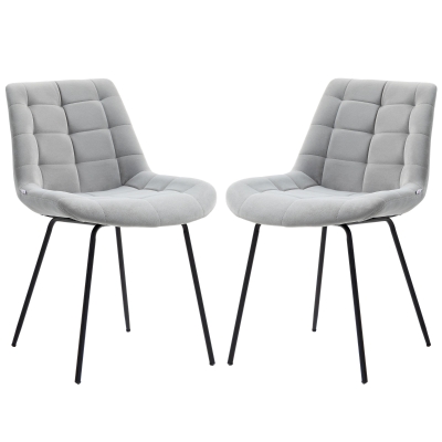 HOMCOM 2 Pieces Dining Chairs, Set of 2 Upholstered Kitchen Chairs with Padded Seat and Steel Legs for Living Room Light Grey