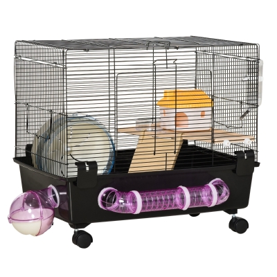 PawHut 2-Tier Hamster Cage, Small Animal Habitat with Accessories