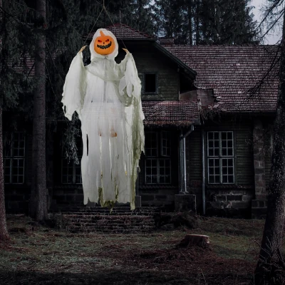 HOMCOM 3.9' Outdoor Halloween Hanging Pumpkin Ghost Prop