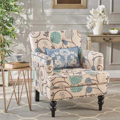 Contemporary Tufted Club Chair with Button Tufted Diamond Stitch, White+Blue