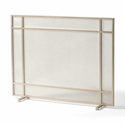 Modern Iron Fire Screen with Single Panel Design and Fine Mesh, Gold