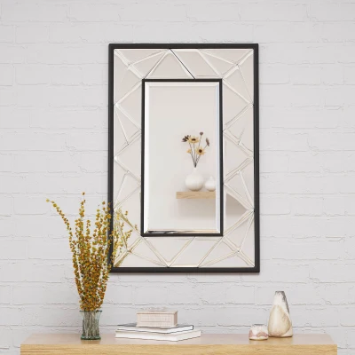 Full Length Rectangle Wall Mirror with Faux Wood Frame, Clear