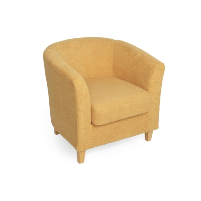 Contemporary Club Chair with Fabric Upholstery and Birch Wood Legs, Mustard yellow