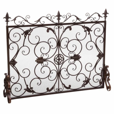Traditional Fireplace Screen with Victorian Inspired Design, Black+Gold