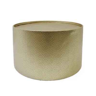 Handcrafted Round Coffee Table with Modern Hammered Metal Surface, Gold
